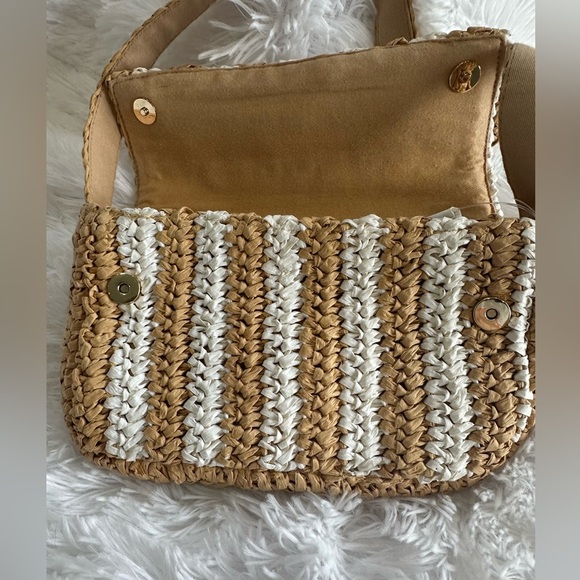 Anthropologie Striped Raffia Shoulder Bag in Tan and White NWT - Picture 2 of 4